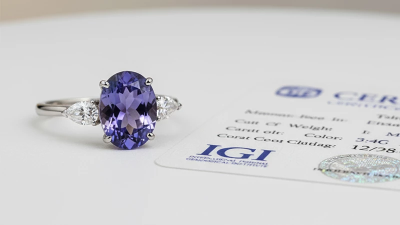 IGI certificate and a colored gemstone ring