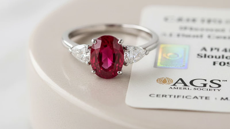 AGS certificate and a colored gemstone ring