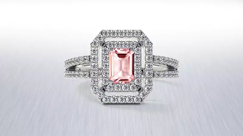 Emerald cut Halo Engagement Ring Setting