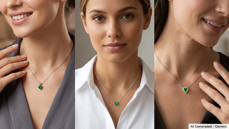2-3 women wearing different styles of emerald jewelry
