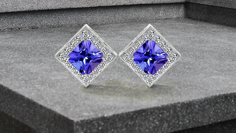 Square Cut Tanzanite Studs