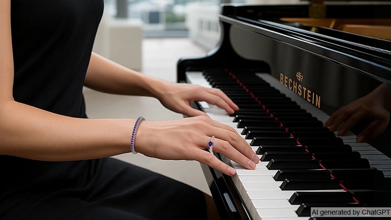 woman wearing ring,bracelet playing piano