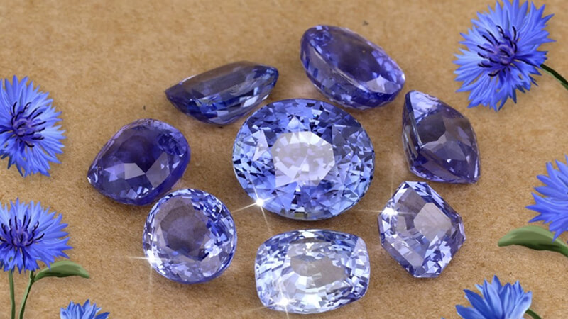 sapphire in cornflower blue with varying saturation