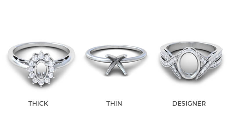 various ring designs - thick, thin and designer