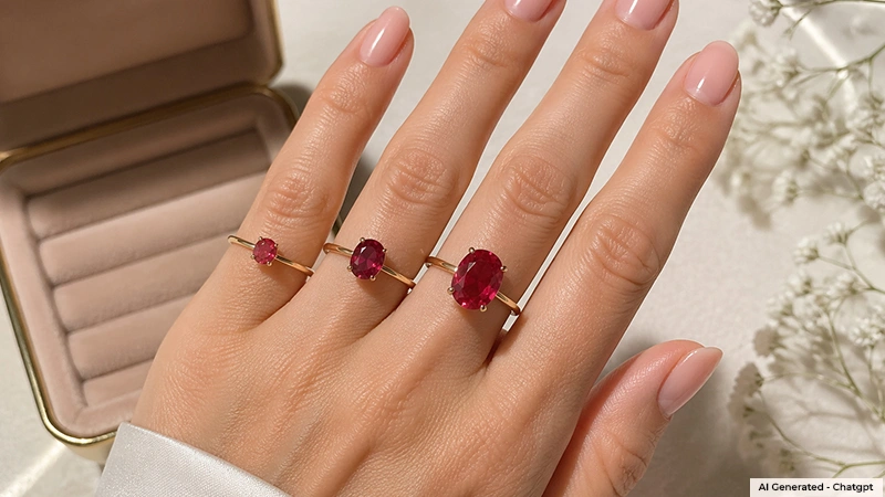 different sized ruby gemstone rings
