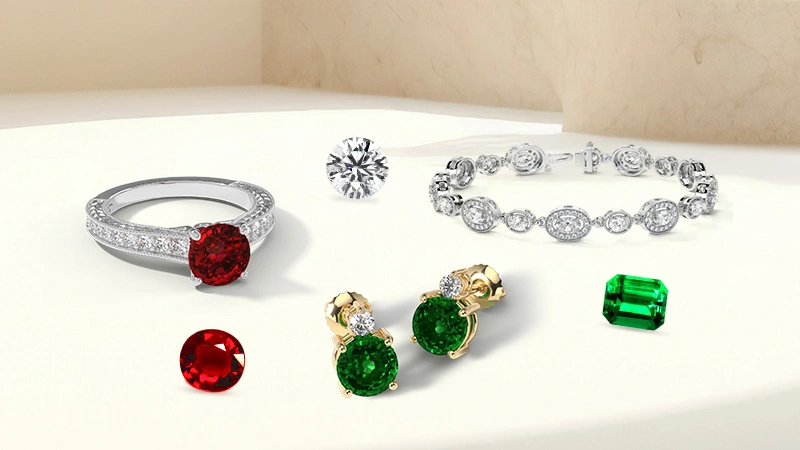 loose gemstones and diamonds