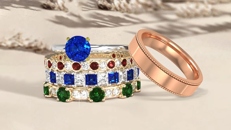 Various jewelry pieces in different metals