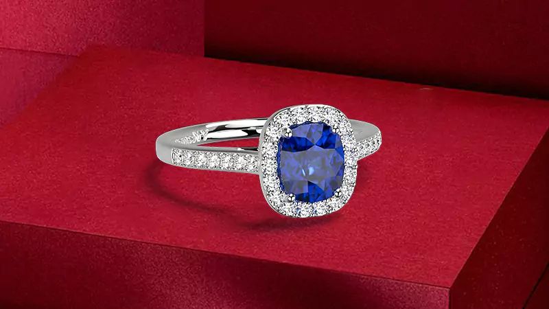 diamond halo sapphire ring