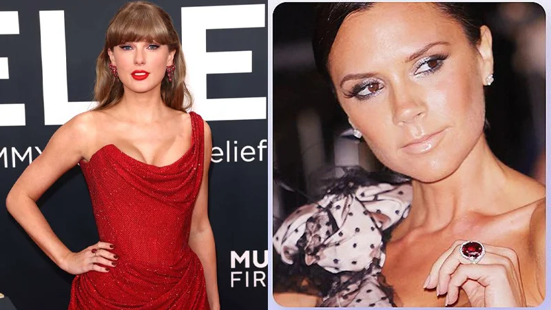 Taylor Swift and Eva Longoria wearing july birthstone