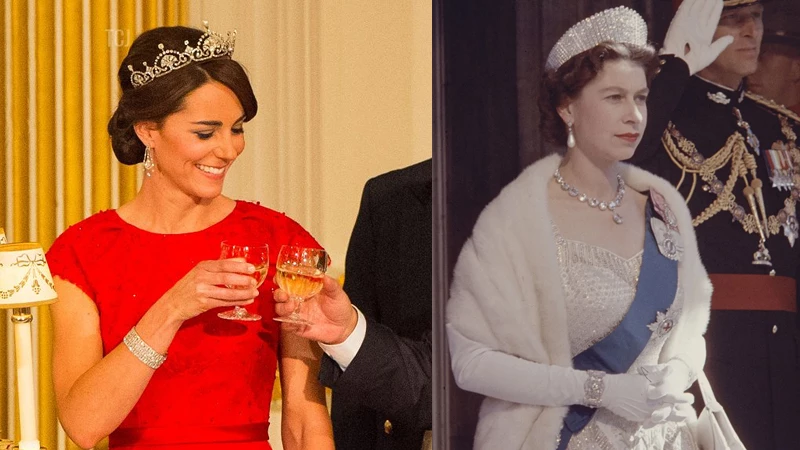 collage of Kate and Queen wearing the Edinburgh bracelet