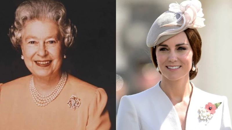 Diamond and pearl pin worn by Kate