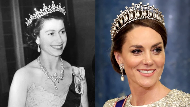 collage of Kate and the Queen wearing the Lover’s Knot Tiara