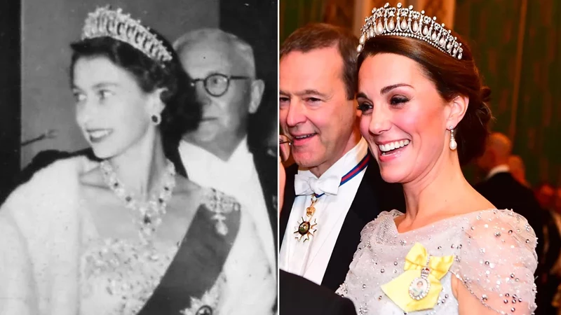 Kate and the Queen wearing the Lover’s Knot Tiara