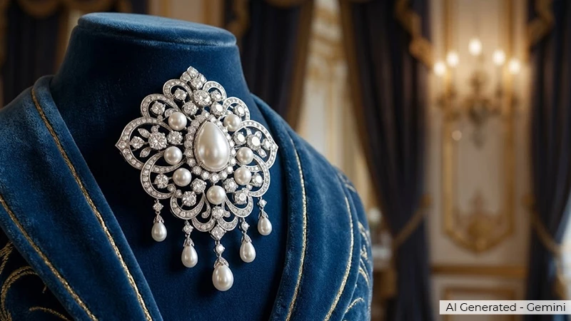 Diamond and Pearl Pin on a mannequin bust
