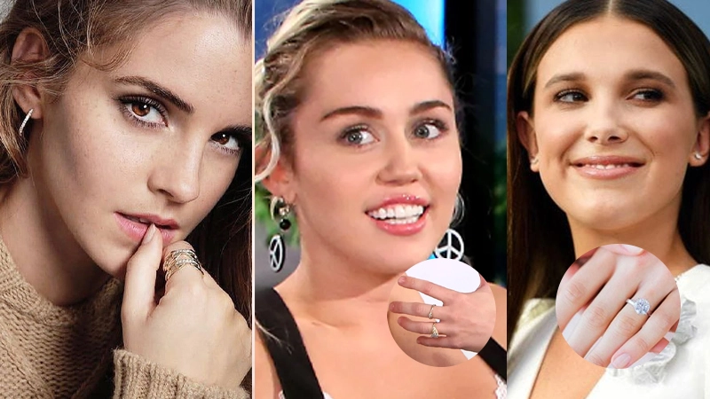 Emma Watson, Miley Cyrus and Millie Bobbie Brown in lab diamond rings