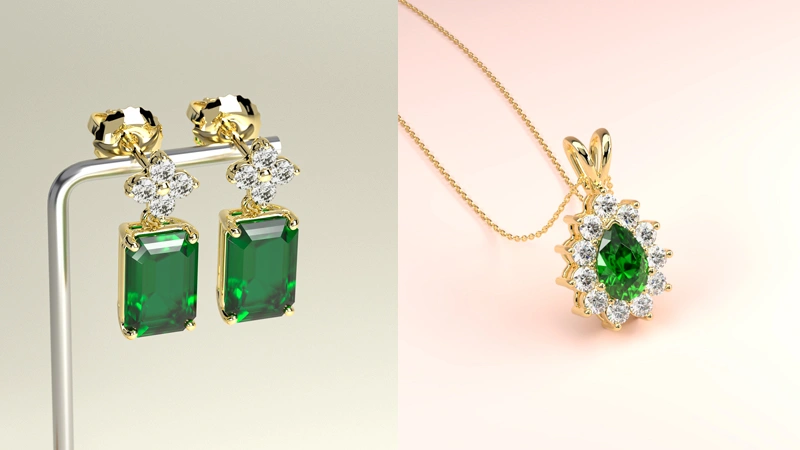 lab grown emerald earrings and pendants