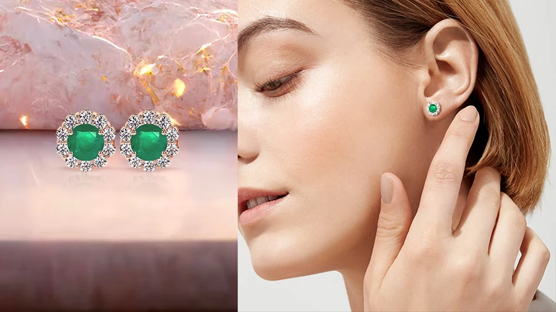 Halo Emerald Earrings for summers