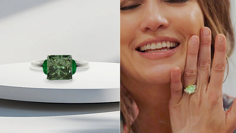 Green Diamond Three-Stone Ring and Jennifer Lopez's Ring