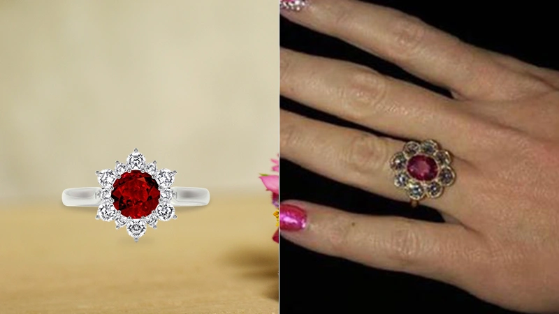 Ruby Sunburst Diamond Halo Wedding Ring