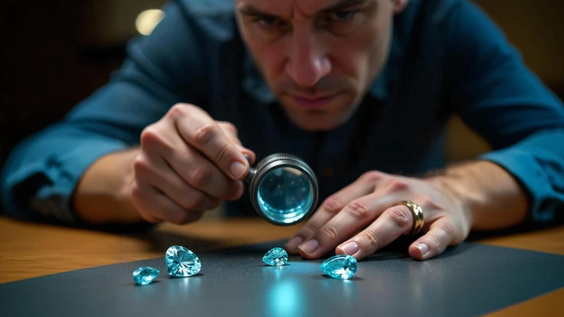 Man examining the aquamarine stone