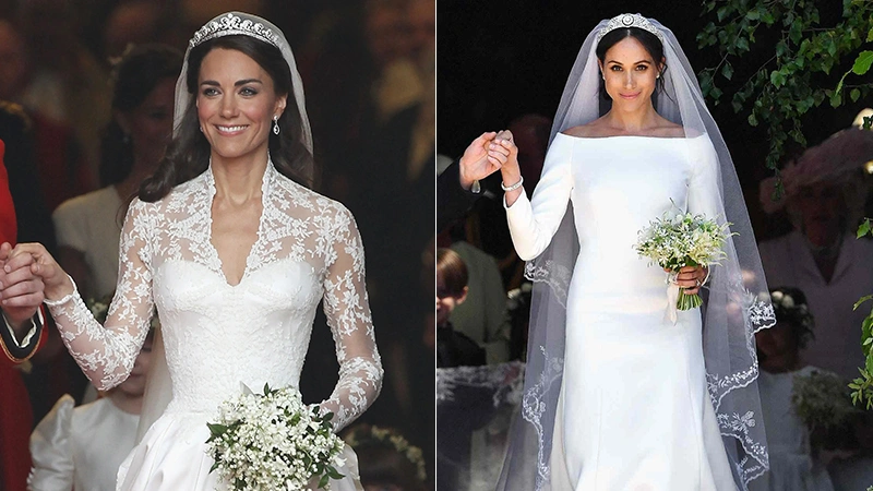 Meghan Markle and Kate Middleton in wedding jewelry