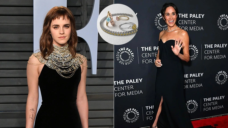 Emma Watson & Meghan Markle wearing diamond jewelry