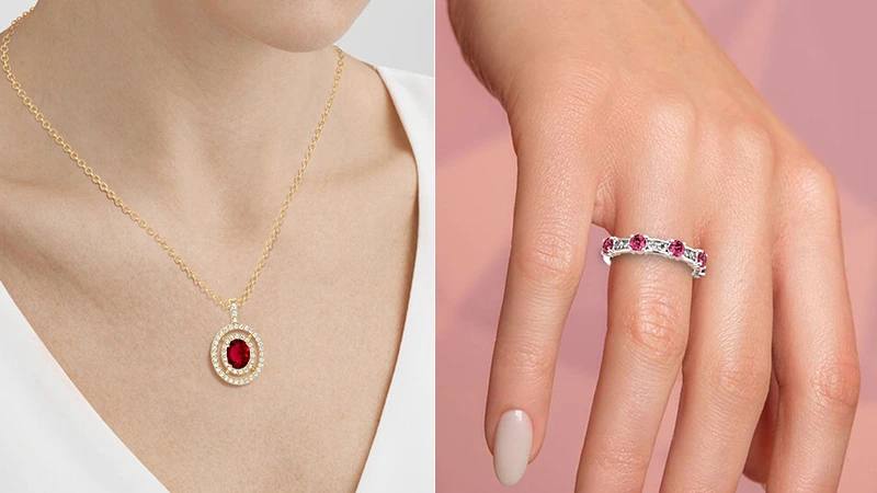 ruby necklace and eternity ring