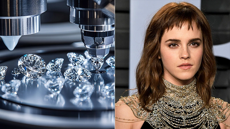 Lab gemstones and Emma Watson wearing layered diamond necklace