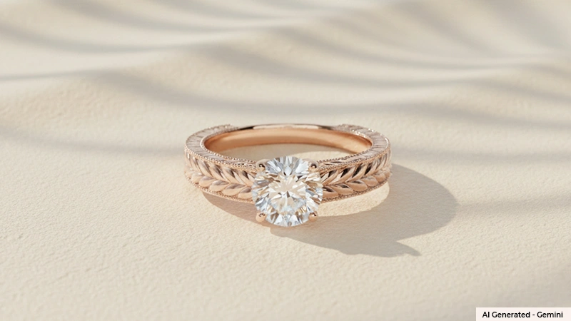 Leaf Patterned Solitaire Ring