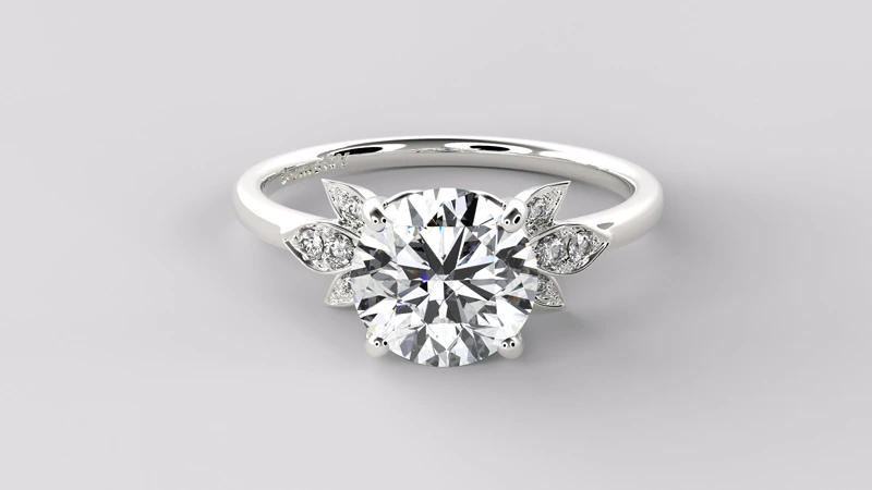 Pave Set Round Diamond Nature Inspired Engagement Ring