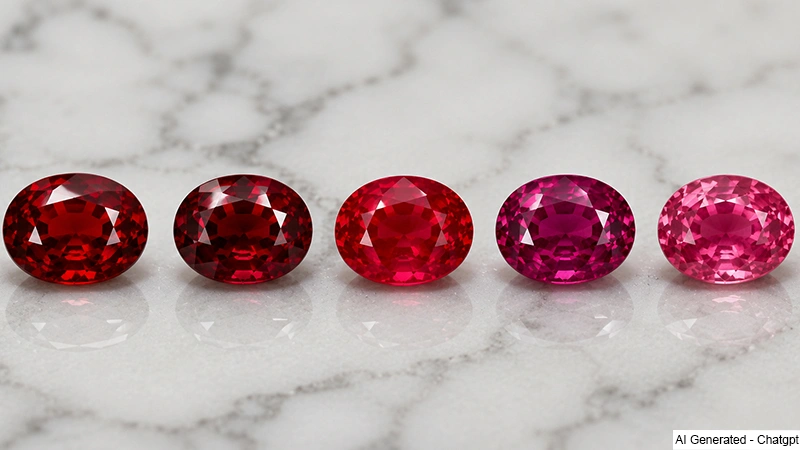  Collage of different red shades of ruby loose gems