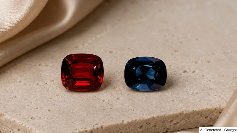 Red and blue pear-shaped spinel gems