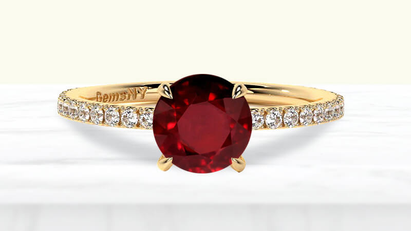 Pave And Prong Set Round Diamonds Ruby Ring