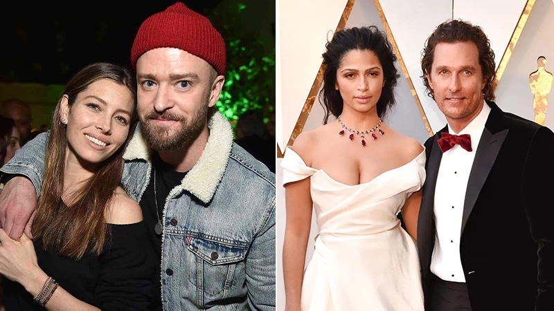 Celebrity couple Justin Timberlake and Jessica Biel and  Matthew McConaughey and Camila Alves