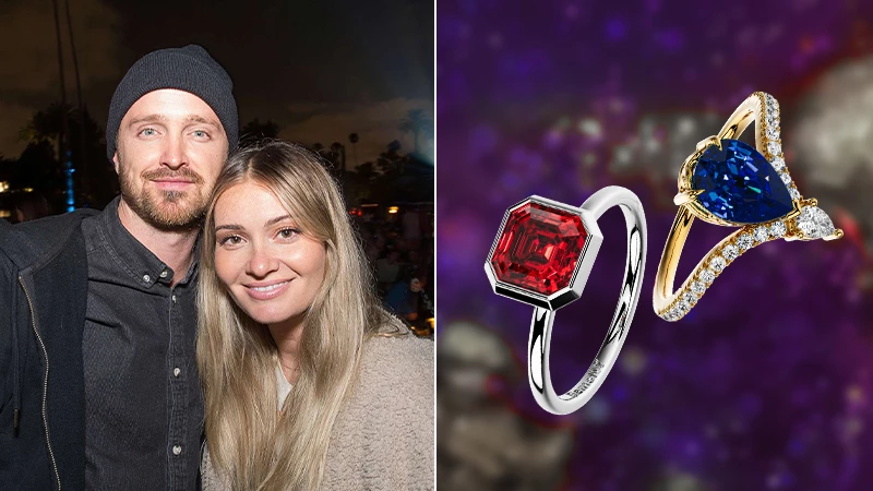 Aaron Paul and Lauren and sapphire and ruby rings