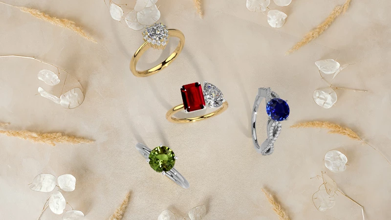 diamond, ruby, alexandrite and sapphire engagement rings