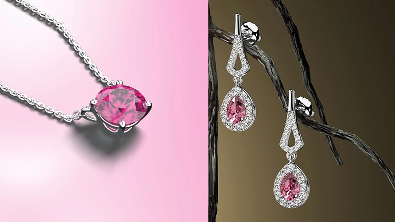 Pink tourmaline pendant necklace and earrings 