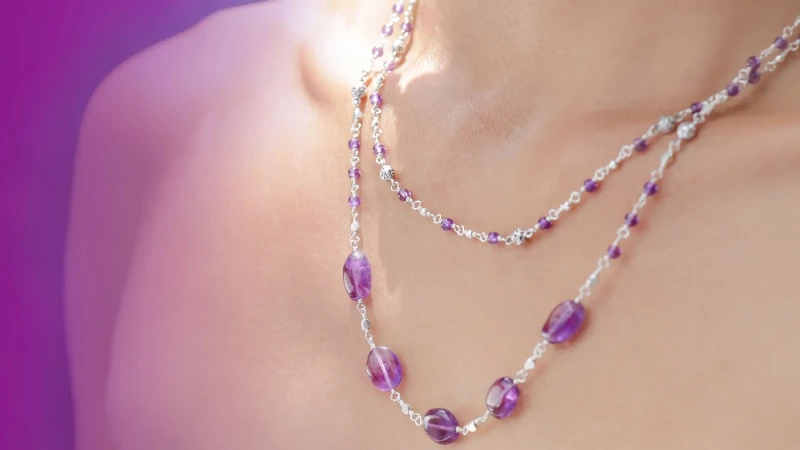 women wearing amethyst/ purple stone jewelry