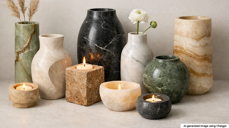 different hues of marble vases