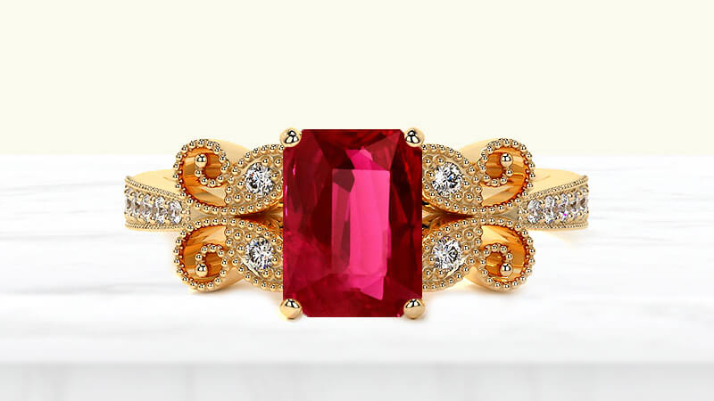 Prong Set Round Diamonds and Ruby Ring