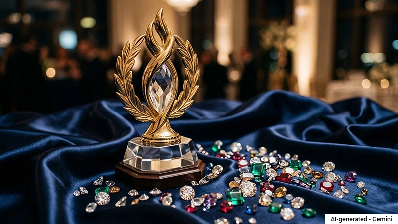  award trophy and put scattered gems around it