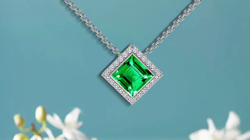 Square Cut Emerald Pendant Necklace