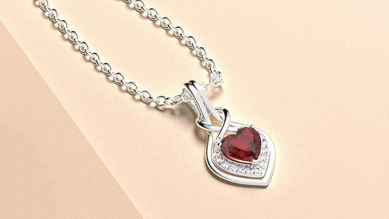 Necklace featuring a heart-shaped ruby stone