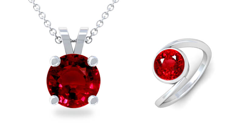 Ruby ring and pendant - bezel setting