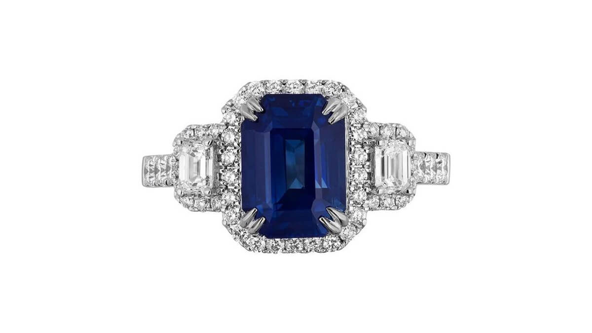 Blue Sapphire and Diamond Engagement Ring