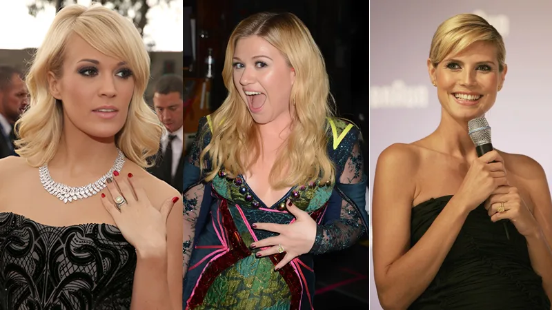 Carrie Underwood, Kelly Clarkson and Heidi Klum wearing their yellow diamond engagement rings