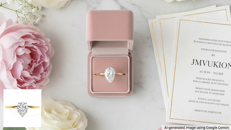 pear shaped engagement ring in box