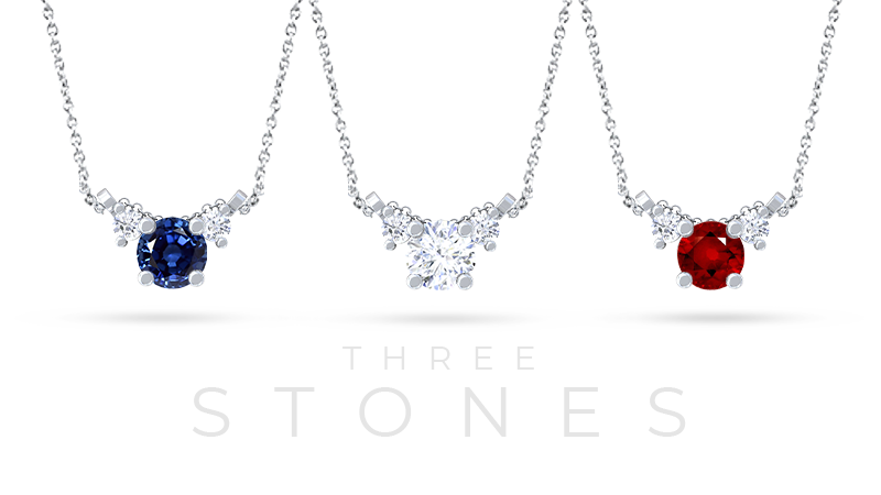 GemsNY three stone Pendants - sapphire, ruby, diamond
