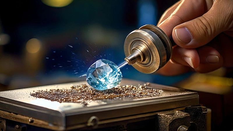 rough stone being processed on a grinding equipment