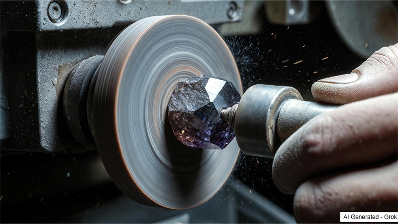 rough stone being processed on a grinding equipment